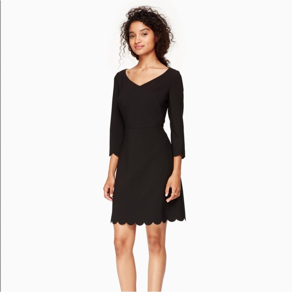 Kate Spade V-neck Black Scallop Hem Crepe Dress Size 10
